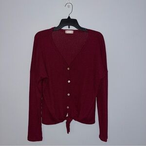 Altar'd State Burgundy Button-Down Waffle Blouse Large